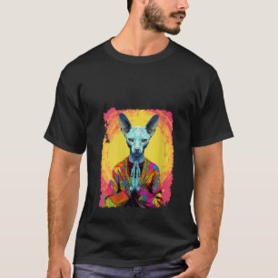 Pop Art haarlose Sphynx Meditationskatzengebet V N T-Shirt