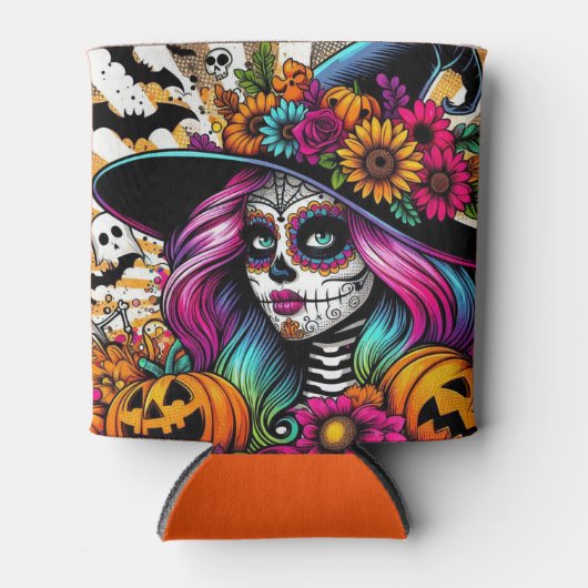 Pop Art Halloween Sugar Skull, Ghost und Pumpkins Dosenkühler (Vorderseite)