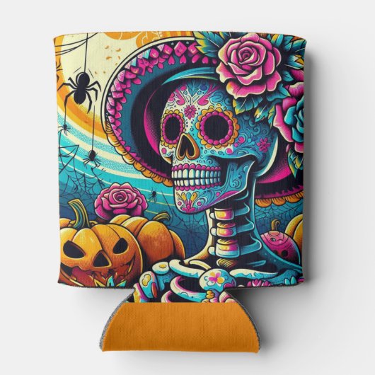 Pop Art Halloween Sugar Skull, Jack-O-Lanterns Dosenkühler (Rückseite)