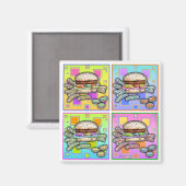 Pop Art HAMBURGER (Sq) MAGNET (Vorderseite/Rückseite)
