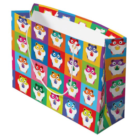 Pop Art Hamsters Große Geschenktasche Geschenktüte (Rückseite Schrägansicht)