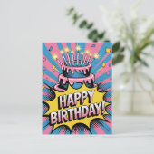 Pop Art Happy Birthday Cake Postkarte (Stehend Vorderseite)