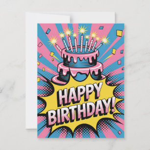 Pop Art Happy Birthday Cake Postkarte
