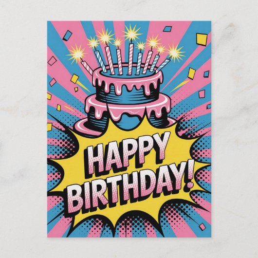 Pop Art Happy Birthday Cake Postkarte (Vorderseite)
