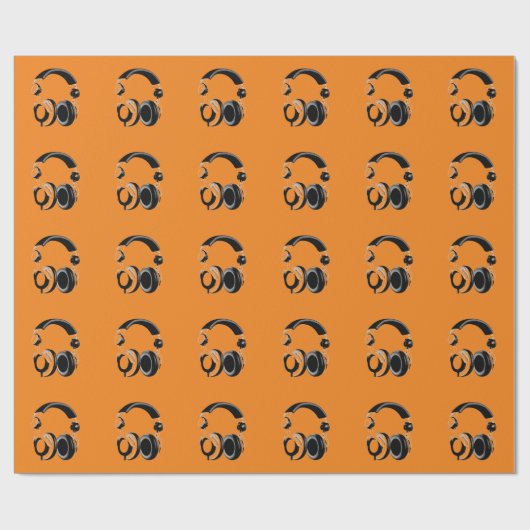 Pop Art Headphone Orange Geschenkpapier (Flach)