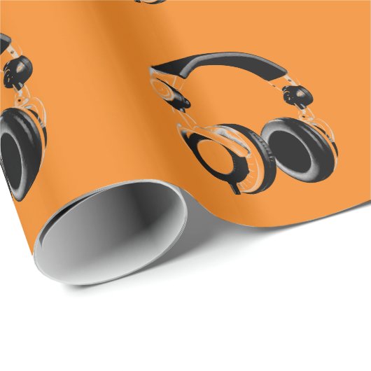 Pop Art Headphone Orange Geschenkpapier (Rolleneckpunkt)