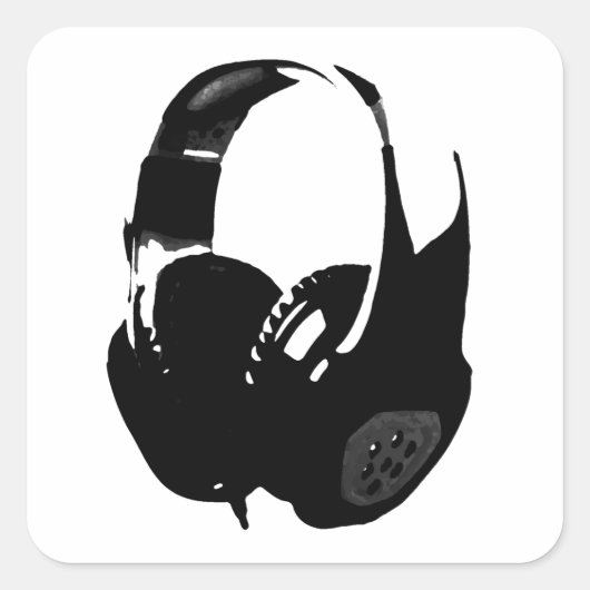 Pop Art Headphone Quadratischer Aufkleber (Vorderseite)