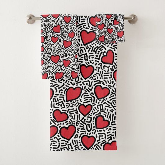 Pop Art Heart Pattern Badhandtuch Set (Insitu)
