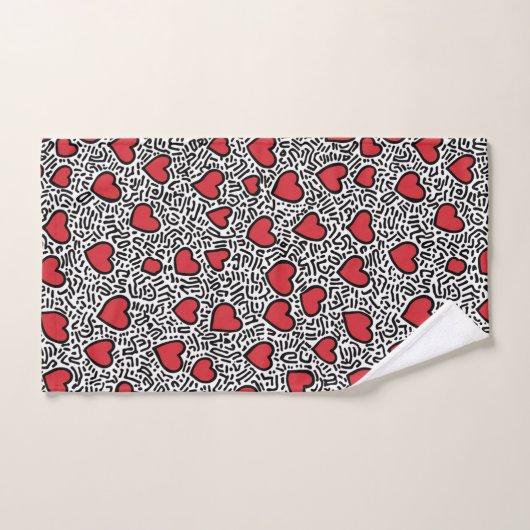 Pop Art Heart Pattern Badhandtuch Set (Handtuch)