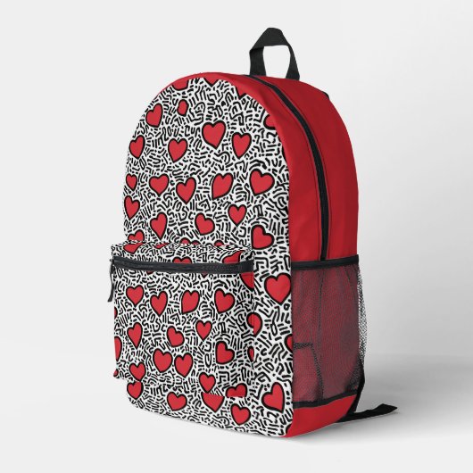 Pop Art Heart Pattern Bedruckter Rucksack (Rückseitige Ecke Rechts)
