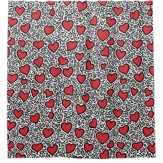 Pop Art Heart Pattern Duschvorhang (Vorderseite)