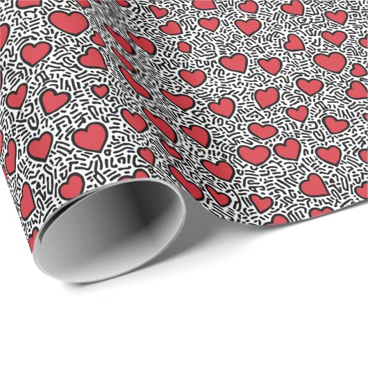 Pop Art Heart Pattern Geschenkpapier (Rolleneckpunkt)