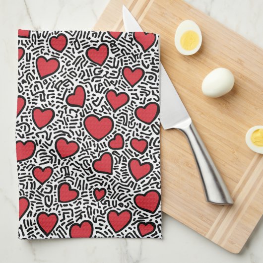 Pop Art Heart Pattern Geschirrtuch (Viertel Falte)