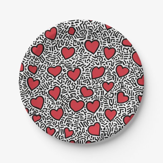 Pop Art Heart Pattern Pappteller (Vorderseite)