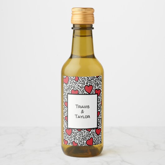 Pop Art Heart Pattern Weinetikett (Vorderseite)