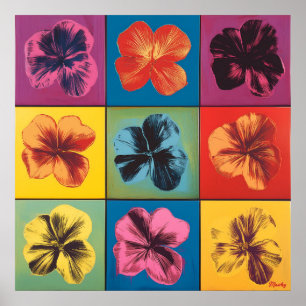 Pop Art Hibiskus Blume Grid - Modern Poster