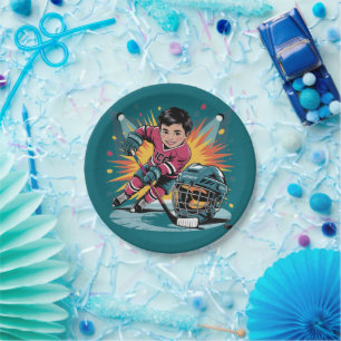 Pop Art Hockey Player Geburtstagsbash Pappteller