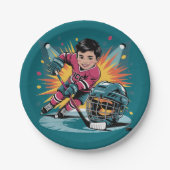 Pop Art Hockey Player Geburtstagsbash Pappteller (Vorderseite)
