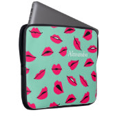 Pop Art Hot Pink Lippen Personalisiert Minze Laptopschutzhülle (Vorne Rechts)