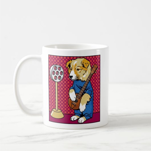 Pop-Art-Hund spielt Instrument Retro-Comic Kaffeetasse (Links)