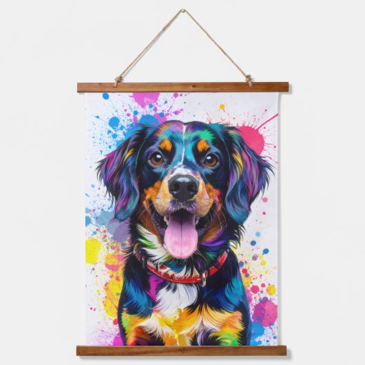 Pop-Art-Hund Wandteppich Mit Holzrahmen (Vorderseite)