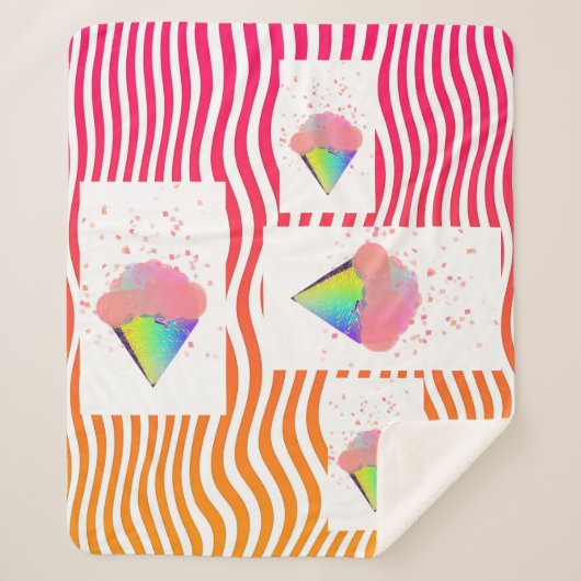 POP ART ICE CREAM CONS ON STRIPES Sherpa Blanket Sherpadecke (Vorderseite)
