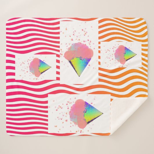 POP ART ICE CREAM CONS ON STRIPES Sherpa Blanket Sherpadecke (Vorderseite (Horizontal))