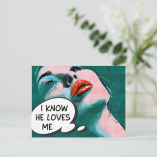 Pop Art Ich weiß, er liebt mich Mixed Media Postkarte