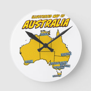 Pop Art Illustrated Australien  Runde Wanduhr