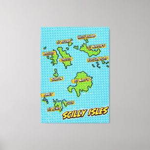 Pop-Art-Illustration der Scilly-Inseln Karte Leinwanddruck
