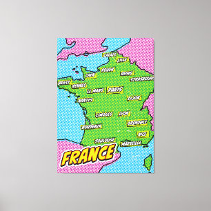 Pop-Art-Illustration Frankreich Karte Leinwanddruck