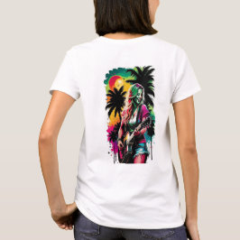 Pop-Art-Illustration Frau Akustikgitarre und P T-Shirt