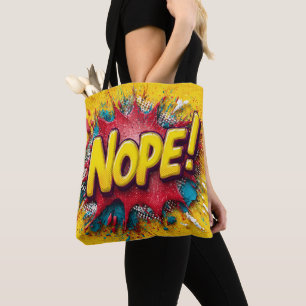 Pop-Art-Illustration mit fettem Gelb 'NOPE' Tasche