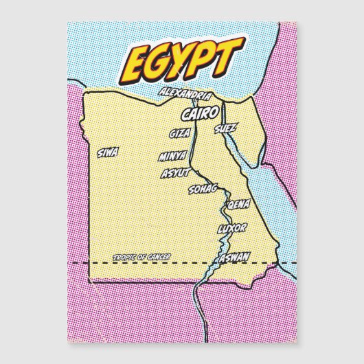 Pop Art Illustriert Ägypten Karte (Vorderseite)