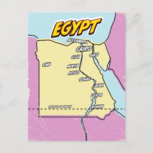 Pop Art Illustriert Ägypten Karte (Vorderseite)