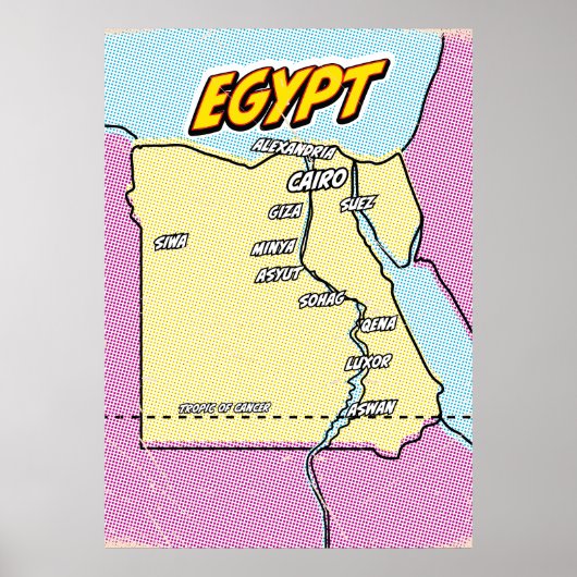 Pop Art Illustriert Ägypten Karte Poster (Vorne)