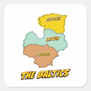 Pop Art Illustriert Baltic Staaten Karte Quadratischer Aufkleber