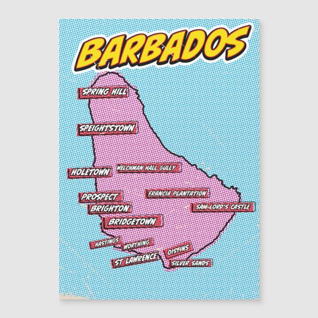 Pop Art Illustriert Barbados Karte (Vorderseite)