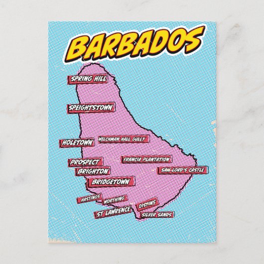 Pop Art Illustriert Barbados Karte (Vorderseite)