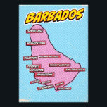 Pop Art Illustriert Barbados Karte Fotodruck<br><div class="desc">Eine Kunstkarte im Stil eines Pops von Barbados mit einem hellblauen Hintergrund und einem gepunkteten Muster.</div>