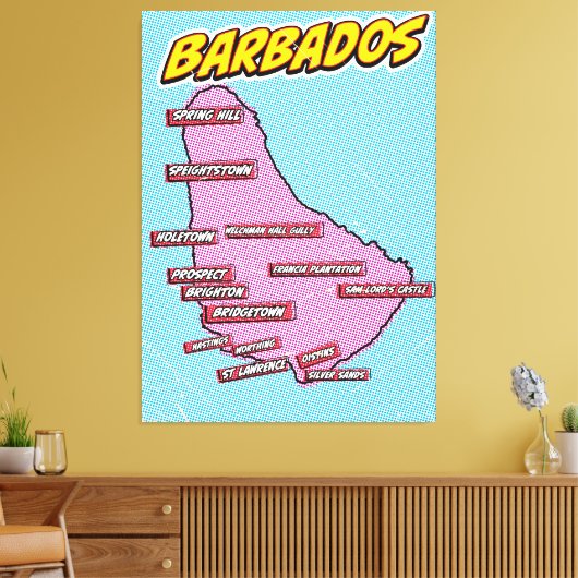 Pop Art Illustriert Barbados Karte Leinwanddruck (Insitu (Wohnzimmer))