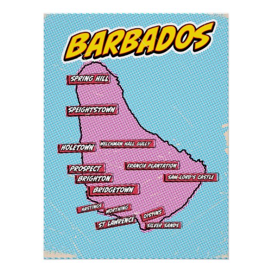 Pop Art Illustriert Barbados Karte Poster (Vorderseite)