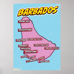 Pop Art Illustriert Barbados Karte Poster