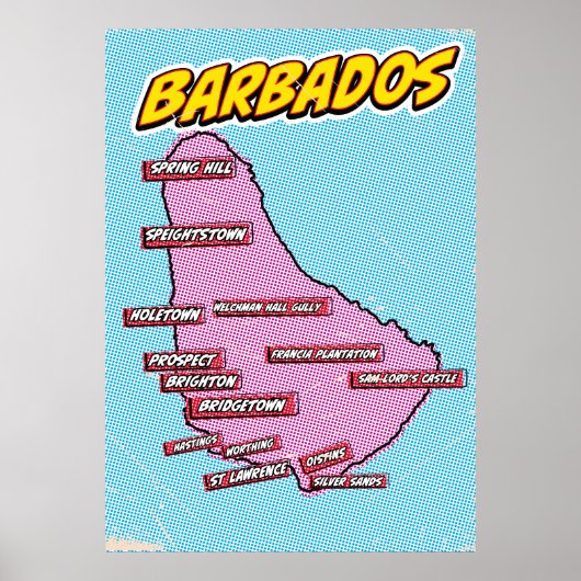 Pop Art Illustriert Barbados Karte Poster (Vorne)