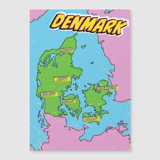 Pop Art Illustriert Denmark Karte (Vorderseite)