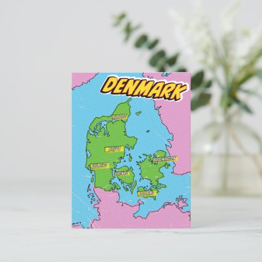 Pop Art Illustriert Denmark Karte (Stehend Vorderseite)