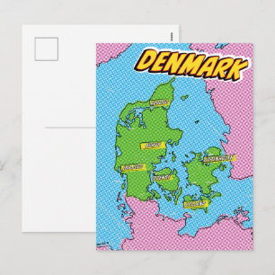 Pop Art Illustriert Denmark Karte