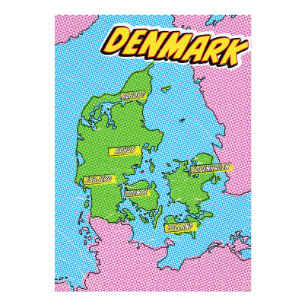 Pop Art Illustriert Denmark Karte Fotodruck