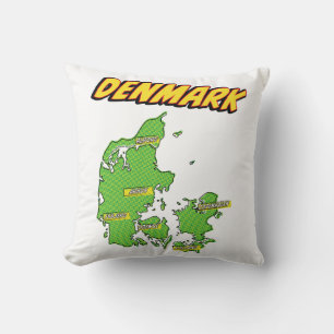 Pop Art Illustriert Denmark Karte Kissen