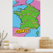 Pop Art Illustriert France Karte Poster (Küche)